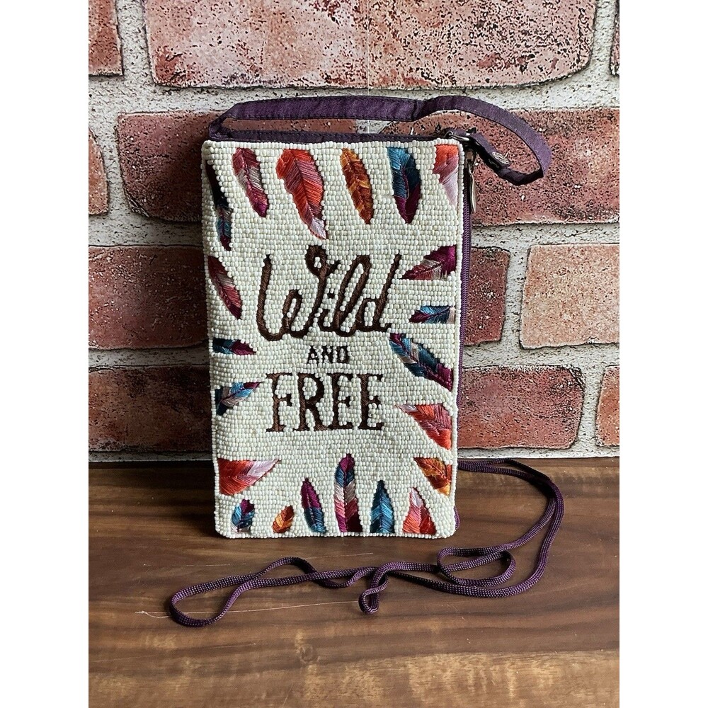 Multicolor Beaded Club Bag Wild And Free + Feathers | Phone Holder | Crossbody